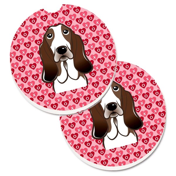 Carolines Treasures Basset Hound Hearts Cup Holder Car Coasters - Set of 2 BB5313CARC - main